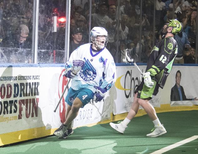 Graeme Hossack of the Rochester Knighthawks gets the spotlight after scoring