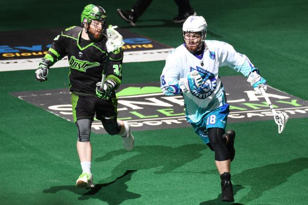 Rochester Knighthawks defenseman Jake Withers vs. the Saskatchewan Rush