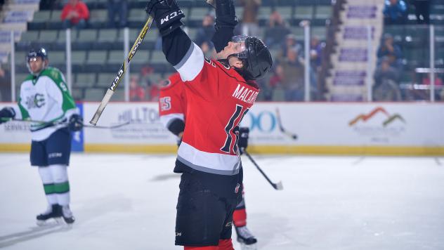 Adirondack Thunder forward Peter MacArthur celebrates a goal