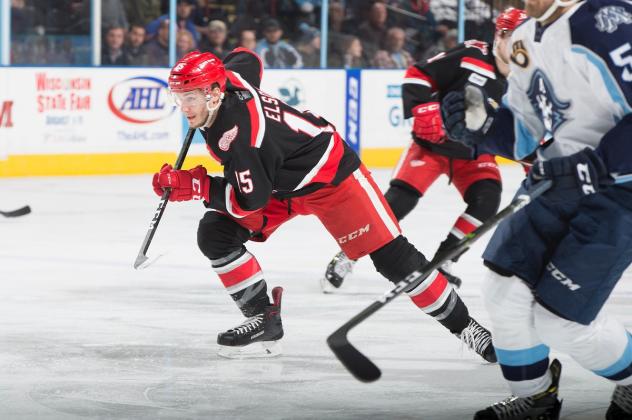 Turner Elson of the Grand Rapids Griffins leads the charge vs. the Milwaukee Admirals