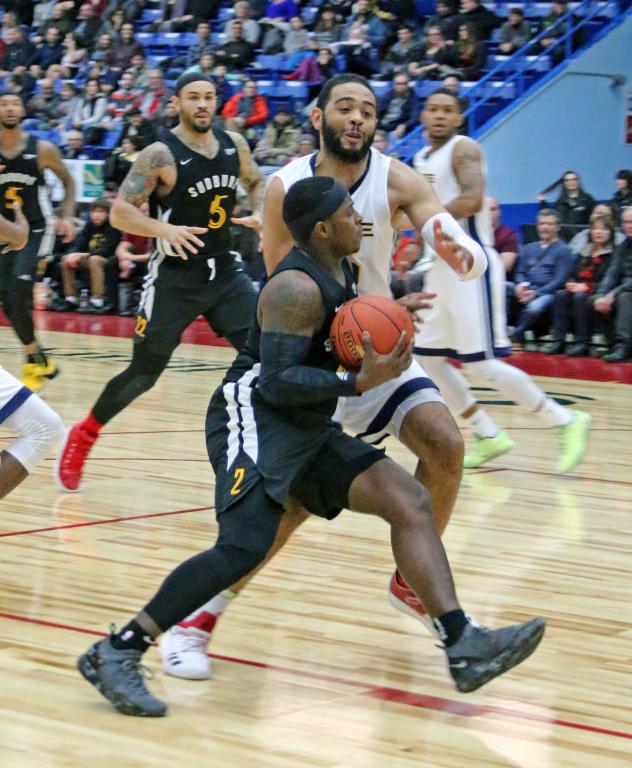 Sudbury Five guard Braylon Rayson drives to the basket