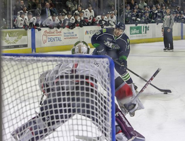 Maine Mariners forward Drew Melanson readies his shot