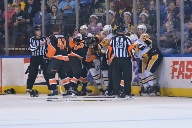 Lehigh Valley Phantoms and Wilkes-Barre/Scranton Penguins fight