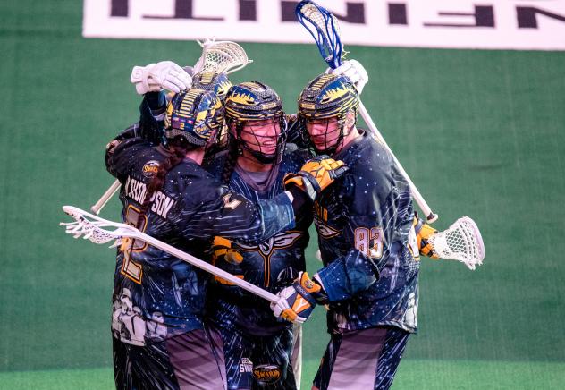 Georgia Swarm celebrate a goal against the New England Black Wolves