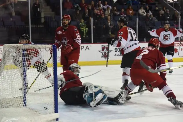 Allen Americans goaltender Casey Pierro-Zabotel against the Cincinnati Cyclones
