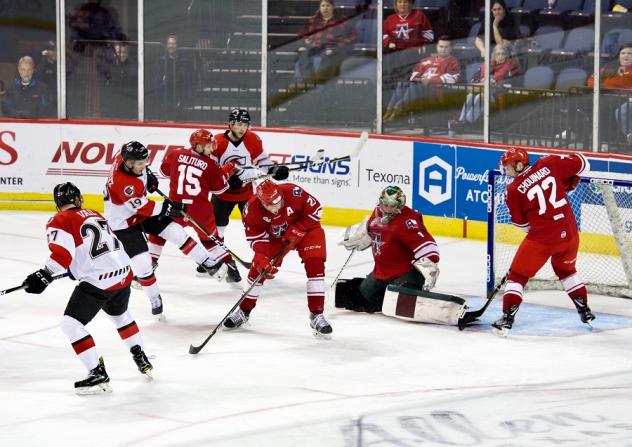 Allen Americans goaltender C.J. Motte gives up a goal