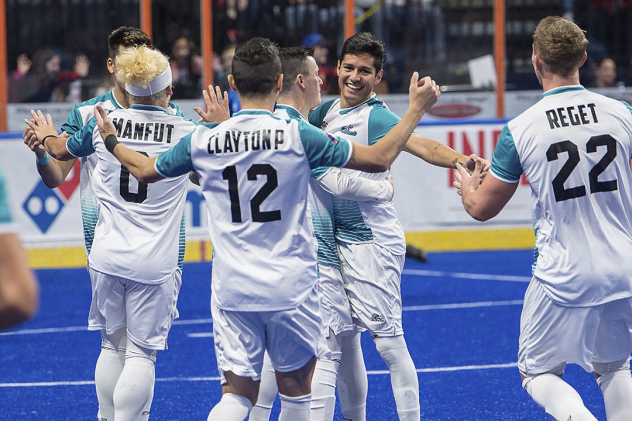 St. Louis Ambush celebrate a goal against the Kansas City Comets