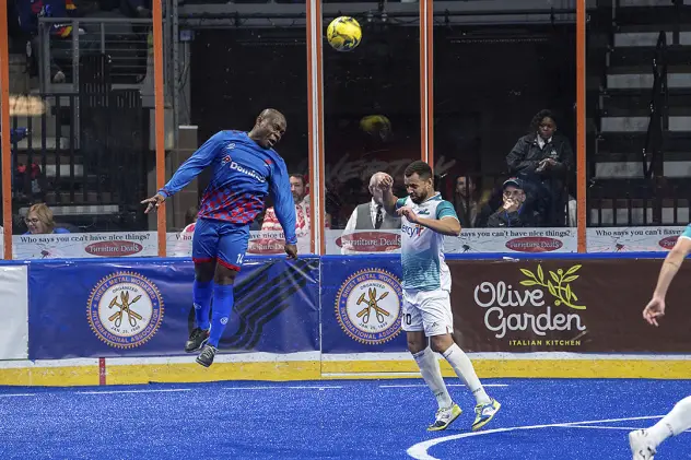 St. Louis Ambush M Lucas Almeida (right) against the Kansas City Comets