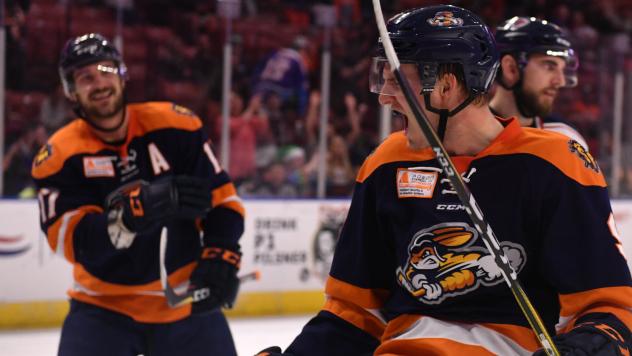 Greenville Swamp Rabbits celebrate a goal