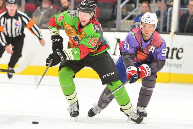 Cleveland Monsters LW Eric Robinson (19) vs. the Rochester Americans