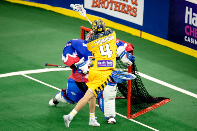 Lyle Thompson of the Georgia Swarm scores against the Toronto Rock