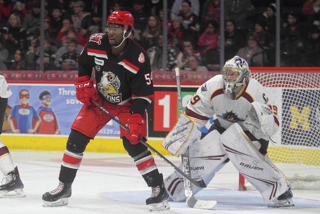 Cleveland Monsters goaltender Brad Thiessen vs. the Grand Rapids Griffins