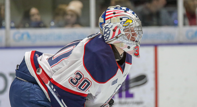 Saginaw Spirit goaltender Tristan Lennox