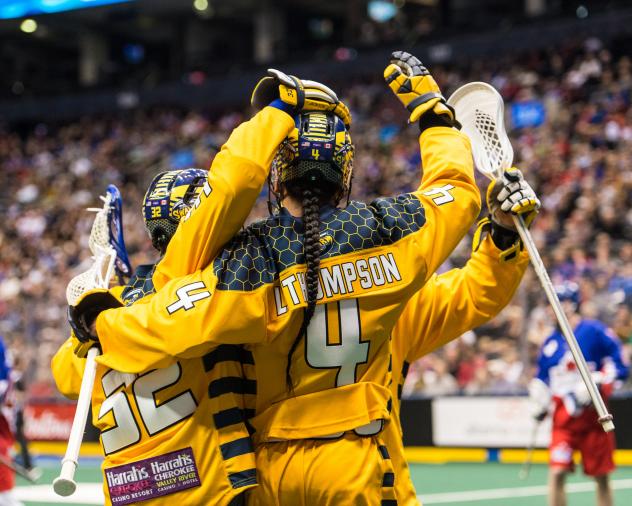 Lyle Thompson and the Georgia Swarm celebrate a goal