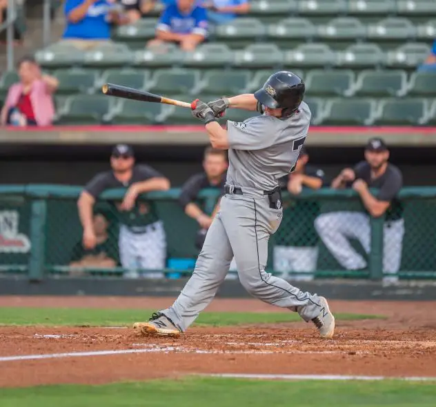 Sioux City Explorers catcher Dylan Kelly takes a big swing