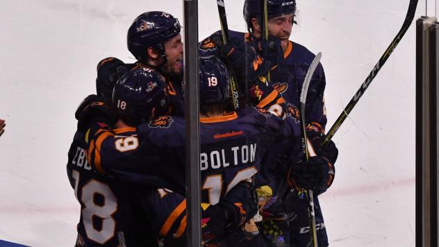 Greenville Swamp Rabbits' celebratory huddle