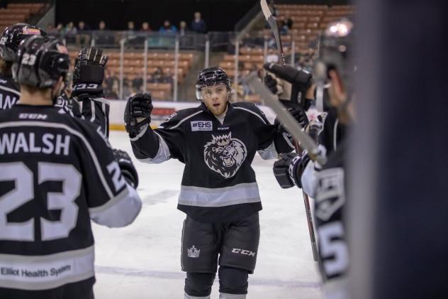 Spencer Watson of the Manchester Monarchs celebrates his goal against the Norfolk Admirals