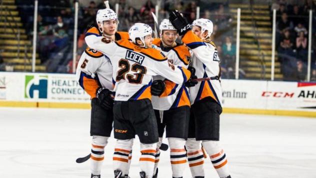 Lehigh Valley Phantoms celebratory huddle