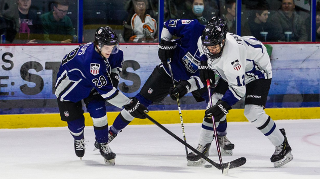 Sioux Falls Stampede forward Ethan Phillips (left) at the 2019 USHL/NHL Top Prospects Game