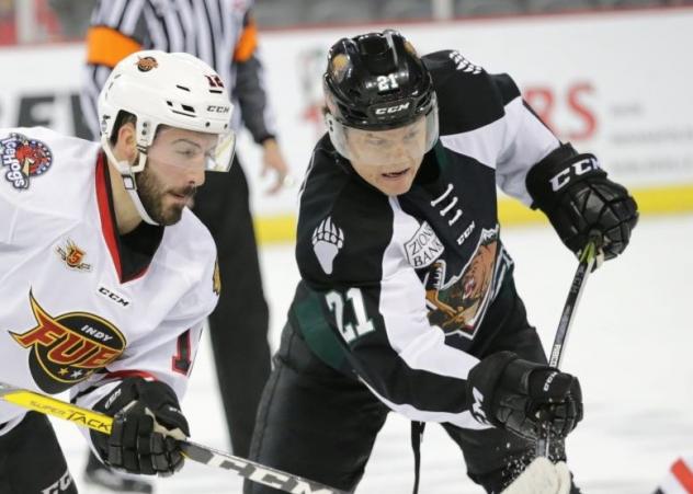 Austin Carroll of the Utah Grizzlies vs. the Indy Fuel