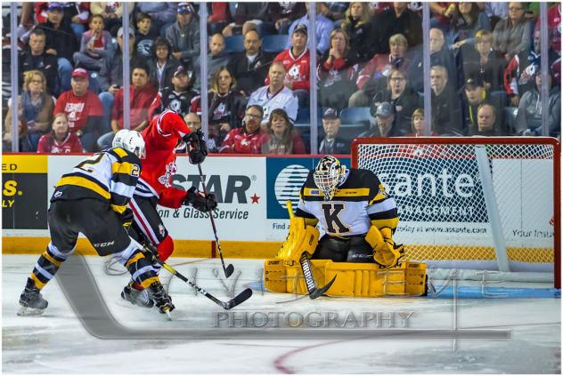 Niagara IceDogs take a shot against the Kingston Frontenacs