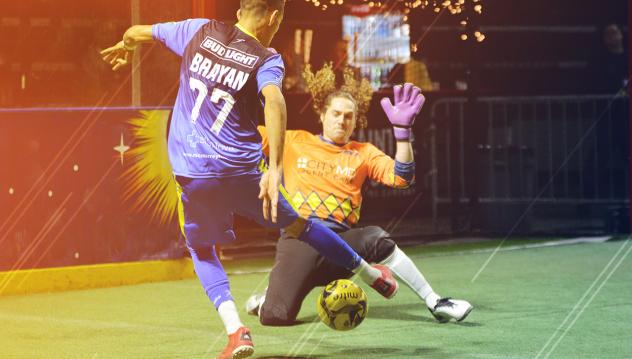 Tacoma Stars Goalkeeper Danny Waltman faces a Monterrey Fury shot