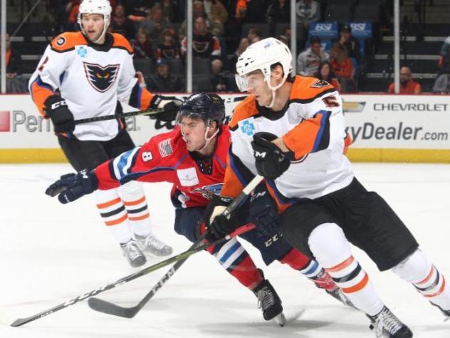 Lehigh Valley Phantoms battle against the Springfield Thunderbirds