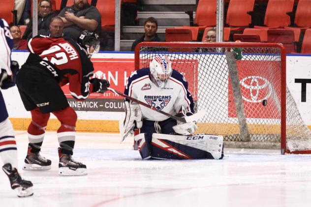 Vancouver Giants centre Jadon Joseph scores against the Tri-City Americans