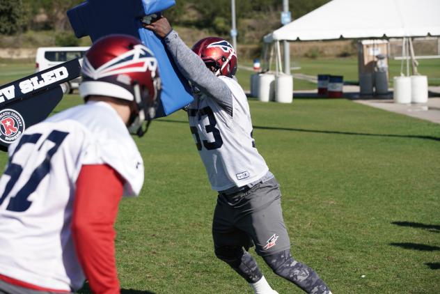 Andrew Jackson of the Memphis Express hits the blocking sled