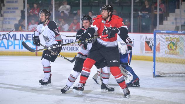 Alex Carrier of the Adirondack Thunder takes on the Brampton Beast