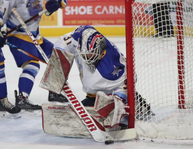 Goaltender Tanner Creel with the Roanoke Rail Yard Dawgs