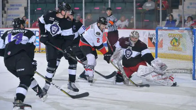 Matt Salhany of the Adirondack Thunder in a sea of Reading Royals