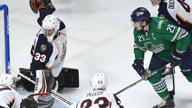 Greenville Swamp Rabbits goaltender Garrett Bartus vs. the Florida Everblades