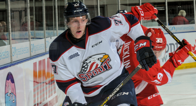 Saginaw Spirit defenseman Reilly Webb