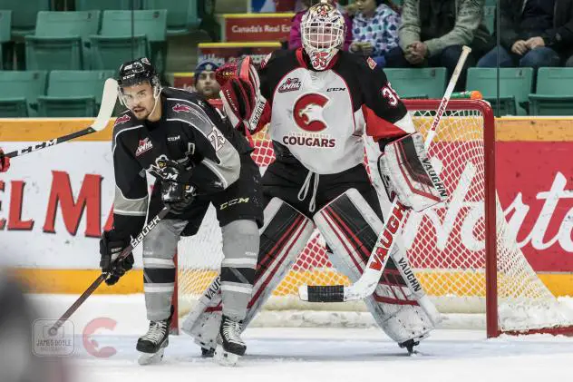 Vancouver Giants centre Jadon Joseph sets up in front of the Prince George Cougars net