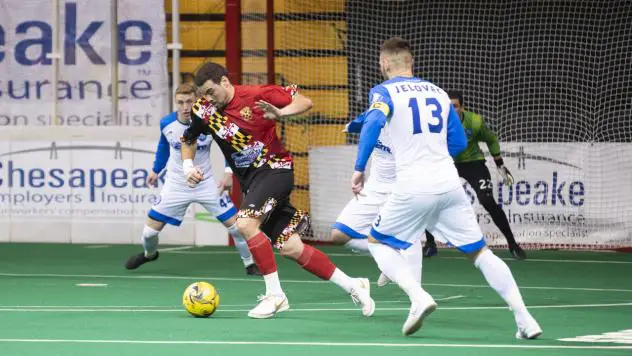 Vini Dantas of the Baltimore Blast looks for an opening vs. Utica City