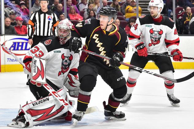 Cleveland Monsters right wing Vitaly Abramov vs. the Binghamton Devils