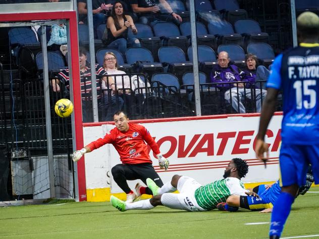 Dallas Sidekicks forward VcMor Elegwe puts a shot on goal against the Monterrey Flash