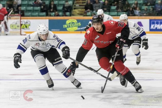 Prince George Cougars and Victoria Royals chase the puck