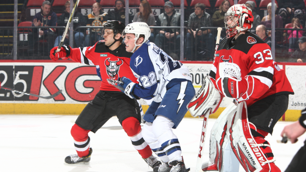 Binghamton Devils goaltender Cam Johnson vs. the Syracuse Crunch