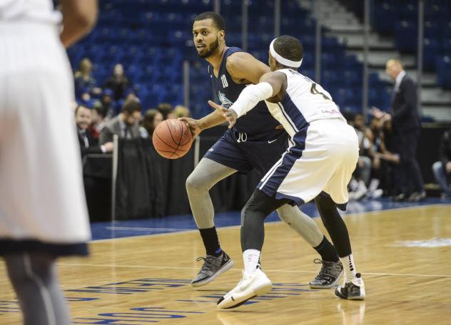 Halifax Hurricanes guard Tyler Thornton looks for an opening against the Saint John Riptide