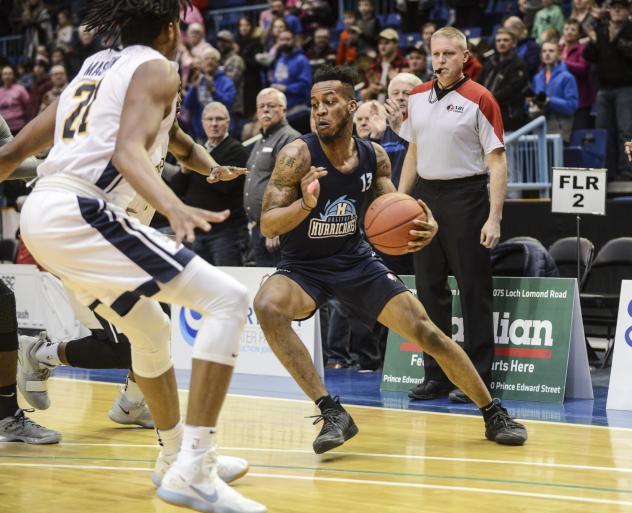 Halifax Hurricanes guard Joel Kindred handles the ball against the Saint John Riptide