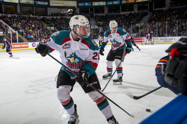 Kelowna Rockets right wing Liam Kindree vs. the Vancouver Giants