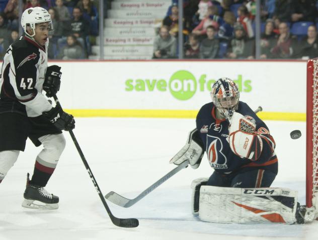 Vancouver Giants centre Justin Sourdif vs. the Kamloops Blazers