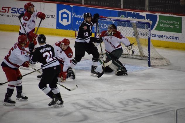 Allen Americans goaltender C.J. Motte makes a save against Rapid City