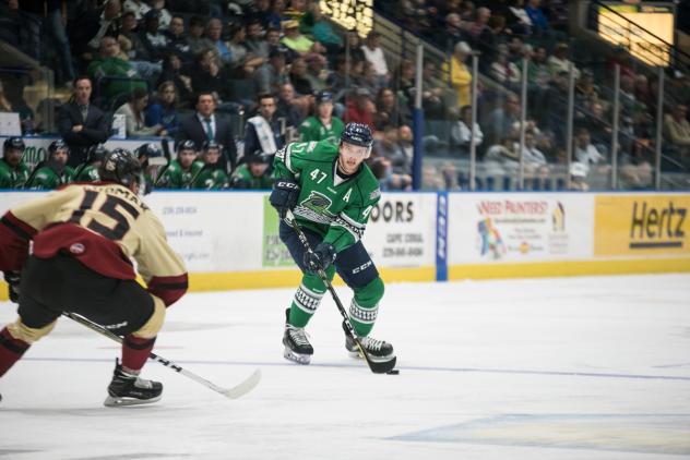 Florida Everblades defenseman Logan Roe vs. the Atlanta Gladiators