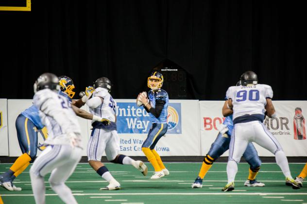 Cedar Rapids River Kings quarterback Kurt Palandech looks to pass against the San Diego Strike Force