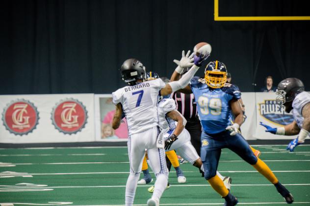 Cedar Rapids River Kings defender Derrick Bernard (99) vs. the San Diego Strike Force