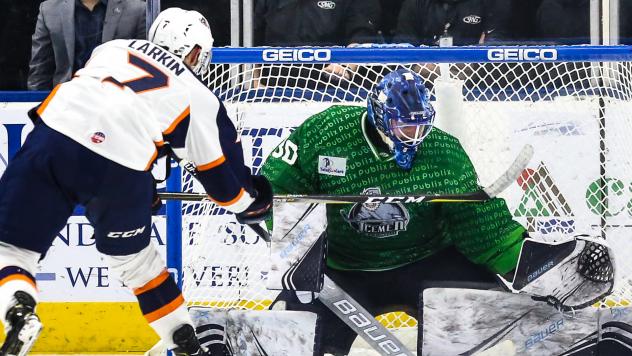 Adam Larkin of the Greenville Swamp Rabbits shoots against the Jacksonville IceMen