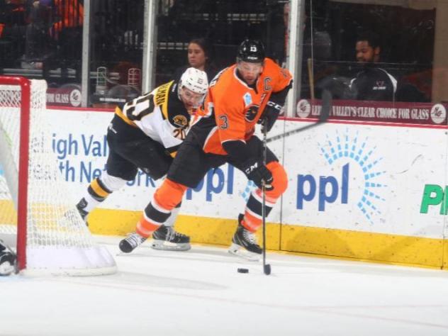 Lehigh Valley Phantoms right wing Colin McDonald vs. the Providence Bruins